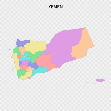 Yemen 'in bölge sınırlarıyla izole edilmiş renkli haritası.