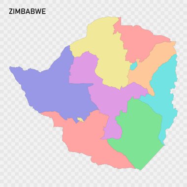 Zimbabve 'nin bölge sınırlarıyla izole edilmiş renkli haritası