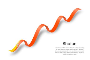 Bhutan bayrağıyla kurdele ya da bayrak sallıyor. Bağımsızlık Günü şablonu