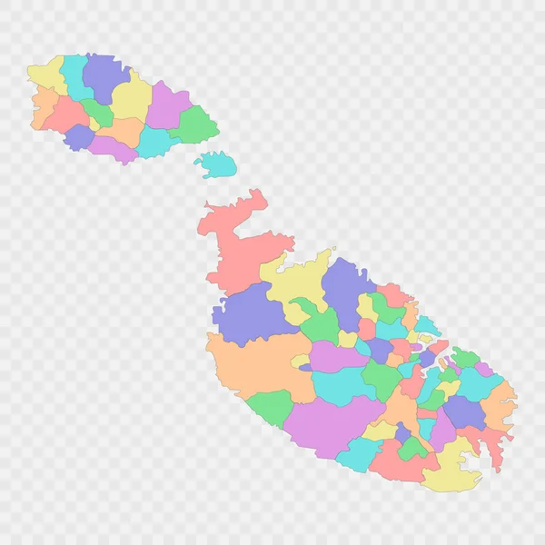 Isolierte Farbige Karte Von Malta Mit Den Grenzen Der Regionen — Stockvektor