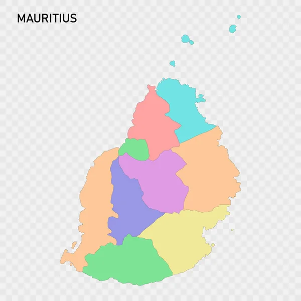 Mauritius Bölge Sınırlarıyla Izole Edilmiş Renkli Haritası — Stok Vektör
