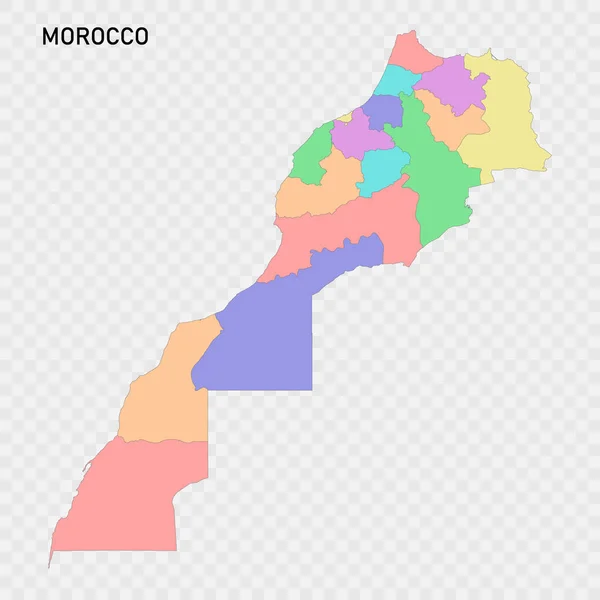 Carte Isolée Couleur Maroc Avec Les Frontières Des Régions — Image vectorielle