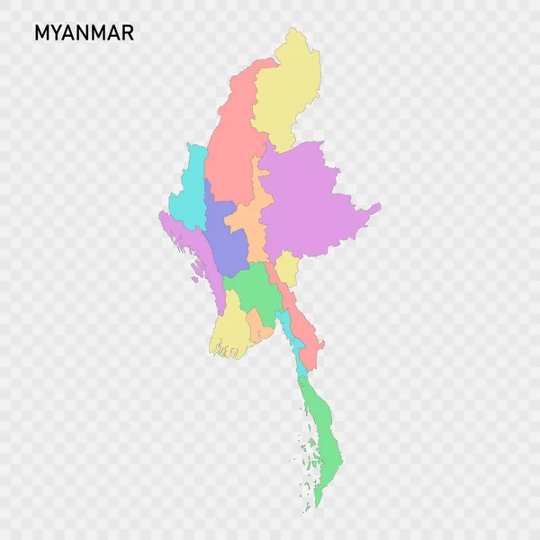 Izolovaná Barevná Mapa Myanmaru Okraji Regionů — Stockový vektor