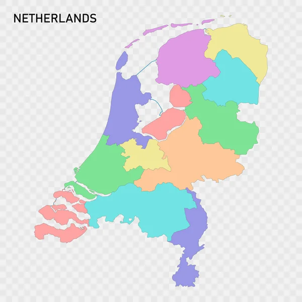 Bölgelerin Sınırlarıyla Birlikte Hollanda Nın Izole Edilmiş Renkli Haritası — Stok Vektör