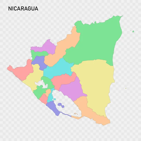 Geïsoleerde Gekleurde Kaart Van Nicaragua Met Grenzen Van Regio — Stockvector