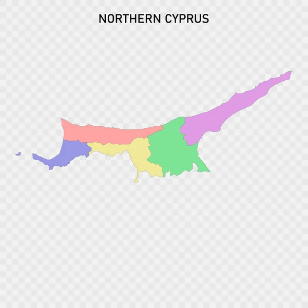 Kuzey Kıbrıs Bölge Sınırlarıyla Izole Edilmiş Renkli Haritası — Stok Vektör