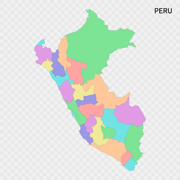Bölgelerin Sınırlarıyla Izole Edilmiş Renkli Peru Haritası — Stok Vektör