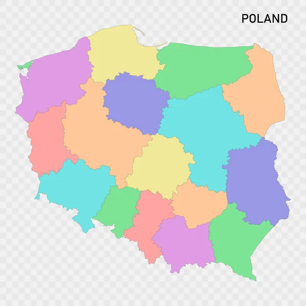 Mappa Colorata Isolata Della Polonia Con Confini Delle Regioni — Vettoriale Stock