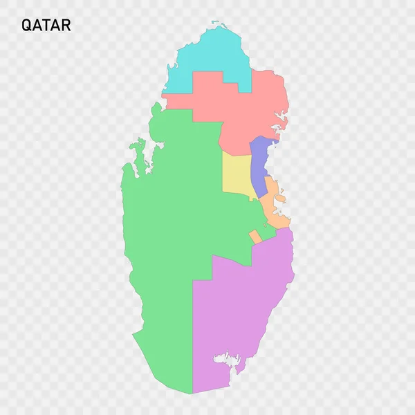 Aislado Mapa Color Qatar Con Las Fronteras Las Regiones — Vector de stock