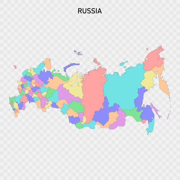 Bölgelerin Sınırlarıyla Rusya Nın Izole Edilmiş Renkli Haritası — Stok Vektör