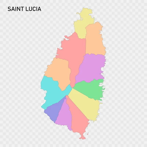 Μεμονωμένος Έγχρωμος Χάρτης Της Αγίας Λουκίας Σύνορα Των Περιοχών — Διανυσματικό Αρχείο