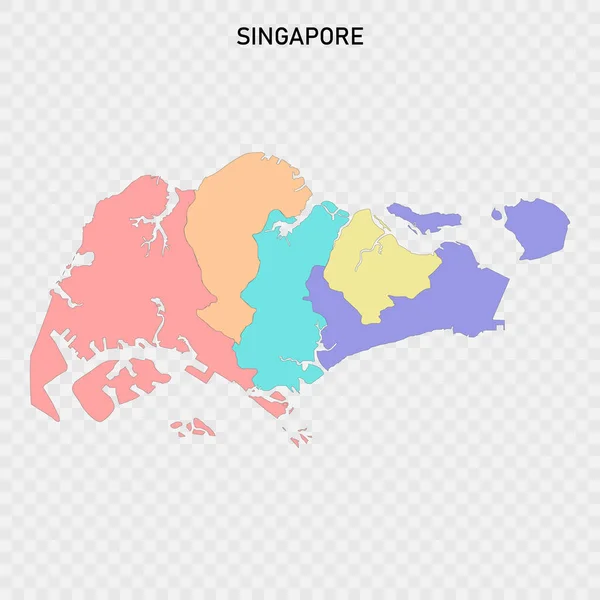 Bölgelerin Sınırlarıyla Singapur Izole Edilmiş Renkli Haritası — Stok Vektör