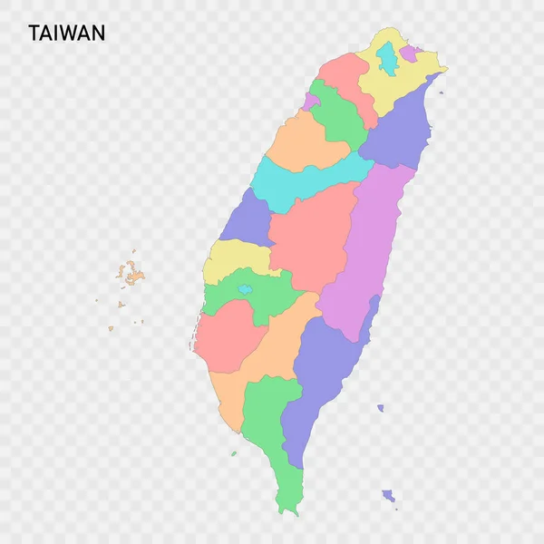 Mappa Colorata Isolata Taiwan Con Confini Delle Regioni — Vettoriale Stock