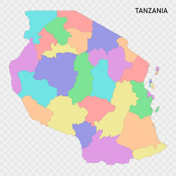 Изолированная Цветная Карта Танзании Границами Регионов — стоковый вектор