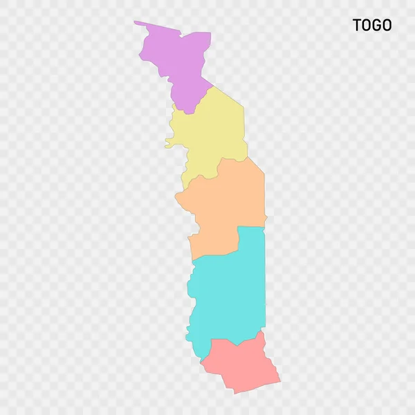 Izolowana Kolorowa Mapa Togo Granicami Regionów — Wektor stockowy