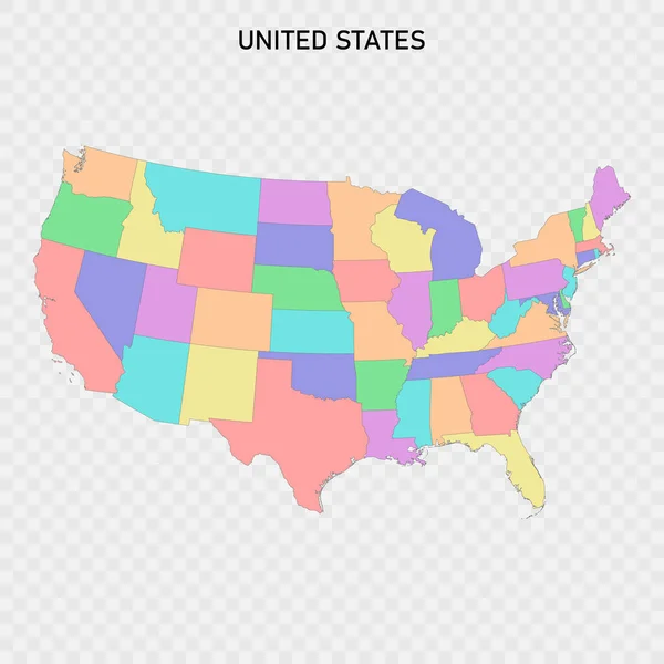 Mapa Aislado Colores Estados Unidos Con Fronteras Las Regiones — Archivo Imágenes Vectoriales