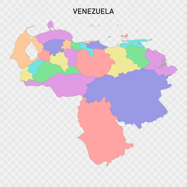 Mappa Colorata Isolata Del Venezuela Con Confini Delle Regioni — Vettoriale Stock