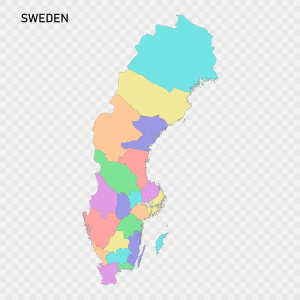 Изолированная Цветная Карта Швеции Границами Регионов — стоковый вектор