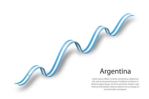 Cinta Ondeante Estandarte Con Bandera Argentina Plantilla Para Día Independencia — Vector de stock