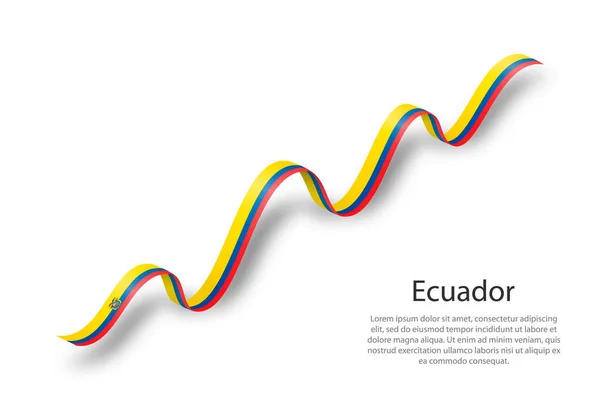 Ondeando Cinta Estandarte Con Bandera Ecuador Plantilla Para Día Independencia — Vector de stock