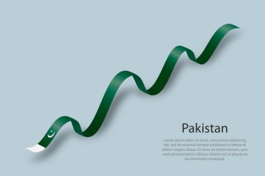 Pakistan bayrağıyla kurdele ya da bayrak sallıyor. Bağımsızlık Günü şablonu