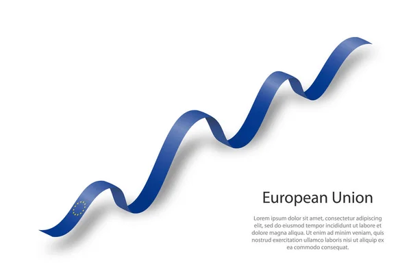 Fita Ondulante Bandeira Com Bandeira União Europeia Modelo Para Dia — Vetor de Stock