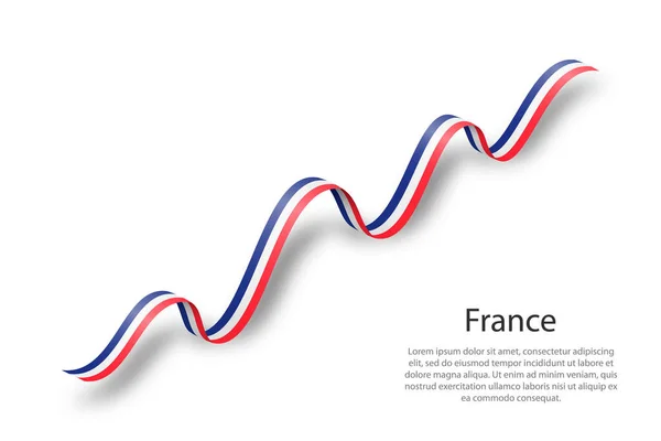 Размахивая Лентой Знаменем Флагом Франции Шаблон День Независимости — стоковый вектор