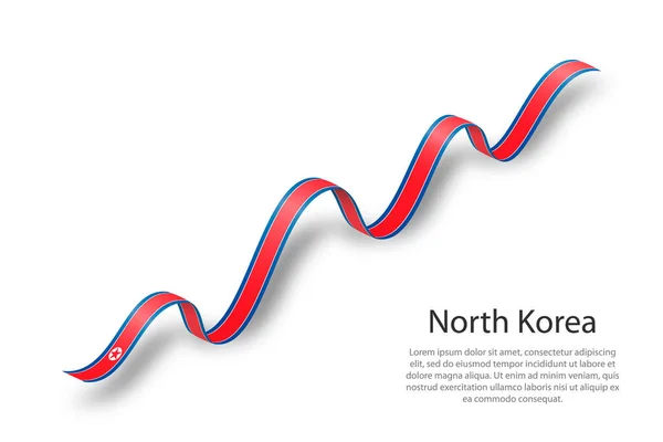 Ondeando Cinta Estandarte Con Bandera Corea Del Norte Plantilla Para — Archivo Imágenes Vectoriales