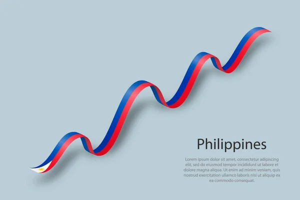 Filipinler Bayrağıyla Kurdele Bayrak Sallıyor Bağımsızlık Günü Şablonu — Stok Vektör