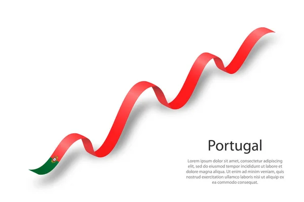 Размахивая Лентой Баннером Флагом Португалии Шаблон День Независимости — стоковый вектор