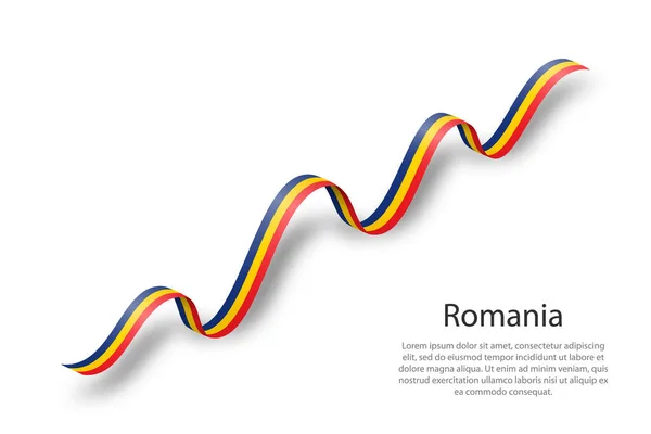Machająca Wstążka Lub Sztandar Flagą Rumunii Wzór Dzień Niepodległości — Wektor stockowy