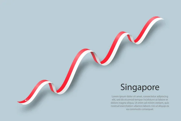 Ondeando Cinta Estandarte Con Bandera Singapur Plantilla Para Día Independencia — Vector de stock