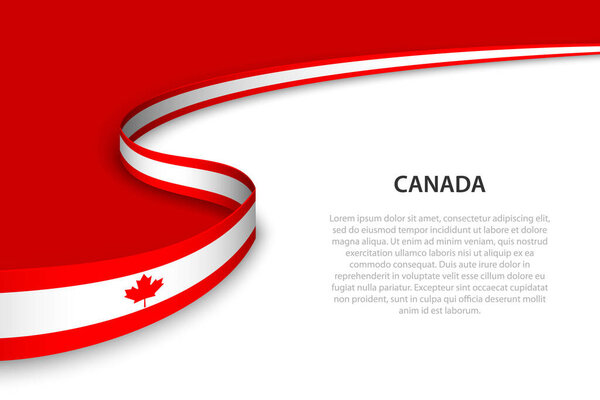 Волновой флаг Канады с копикосмическим фоном. Шаблон вектора баннера или ленты