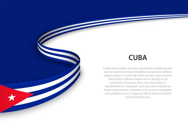 Vague Drapeau Cuba Avec Fond Copyspace Modèle Bannière Ruban Vecteur — Image vectorielle