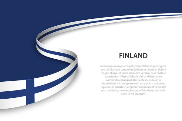 Волновой Флаг Финляндии Копикосмическим Фоном Шаблон Вектора Баннера Ленты — стоковый вектор