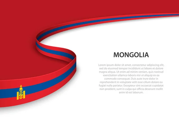 Wave Vlag Van Mongolië Met Copyspace Achtergrond Sjabloon Voor Banner — Stockvector