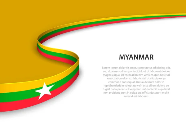 Wave Flagga Myanmar Med Copyspace Bakgrund Mall För Banderoll Eller — Stock vektor