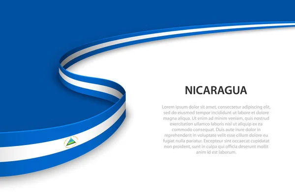 Wave Flag Nicaragua Copyspace Background Banner Ribbon Vector Template — Stock Vector