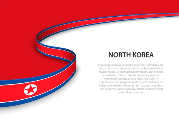 Wave Flag North Korea Copyspace Background Banner Ribbon Vector Template — Stock Vector