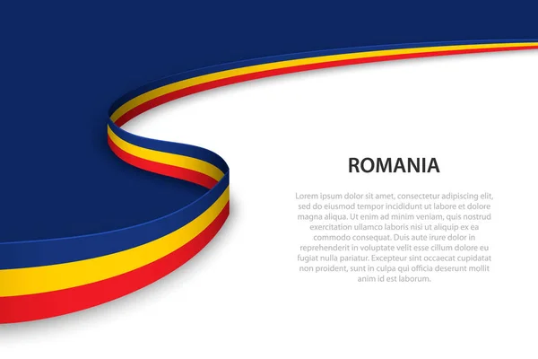 Telif Uzayı Arka Planına Sahip Romanya Bayrağı Dalgası Sancak Veya — Stok Vektör