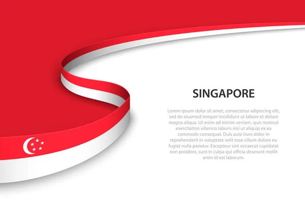Волновой Флаг Сингапура Копикосмическим Фоном Шаблон Вектора Баннера Ленты — стоковый вектор