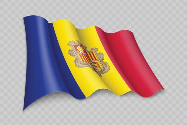 Bandera Ondeante Realista Andorra Sobre Fondo Transparente — Vector de stock