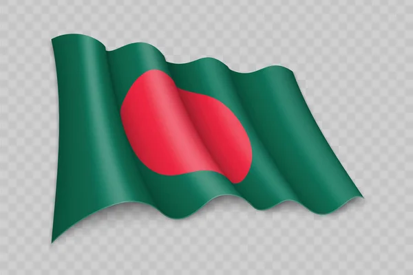 透明背景下的三维现实挥动孟加拉国国旗 — 图库矢量图片