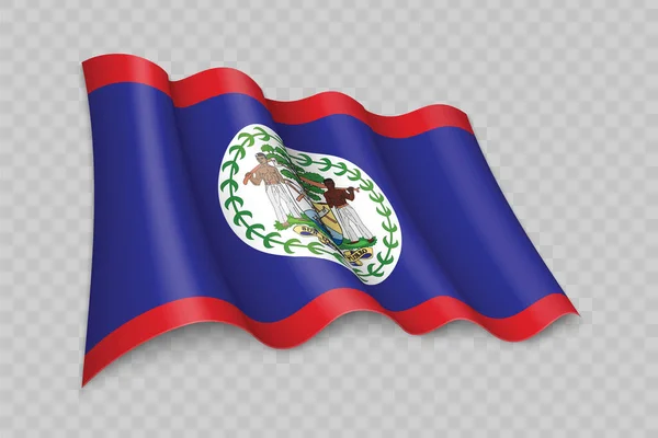 Bandeira Acenar Realista Belize Fundo Transparente — Vetor de Stock