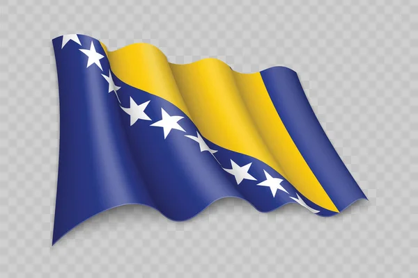 Realistické Mávání Vlajky Bosny Průhledném Pozadí — Stockový vektor