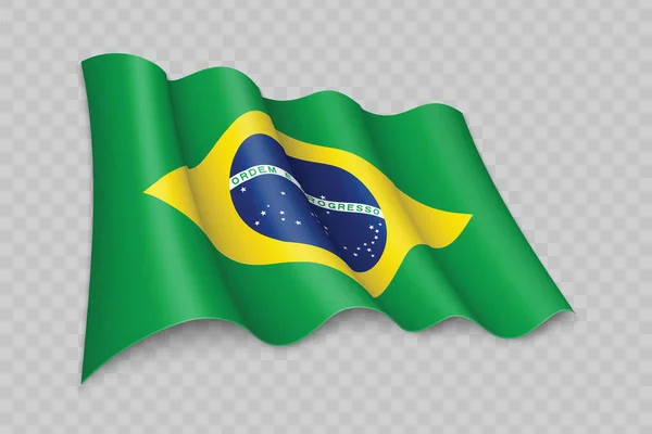 Realistische Golvende Vlag Van Brazilië Transparante Achtergrond — Stockvector