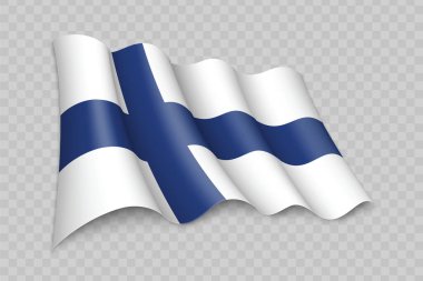 Finlandiya Bayrağını şeffaf arkaplanda sallayan 3D Gerçekçi