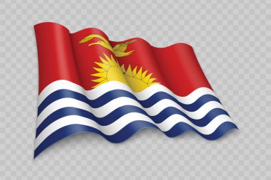 Şeffaf arkaplanda Kiribati Bayrağı sallayan 3D Gerçekçi