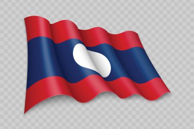 Şeffaf arkaplanda Laos Bayrağı sallayan 3D Gerçekçi