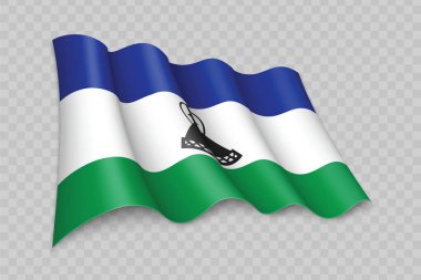 Şeffaf arkaplanda Lesotho Bayrağı sallayan 3D Gerçekçi